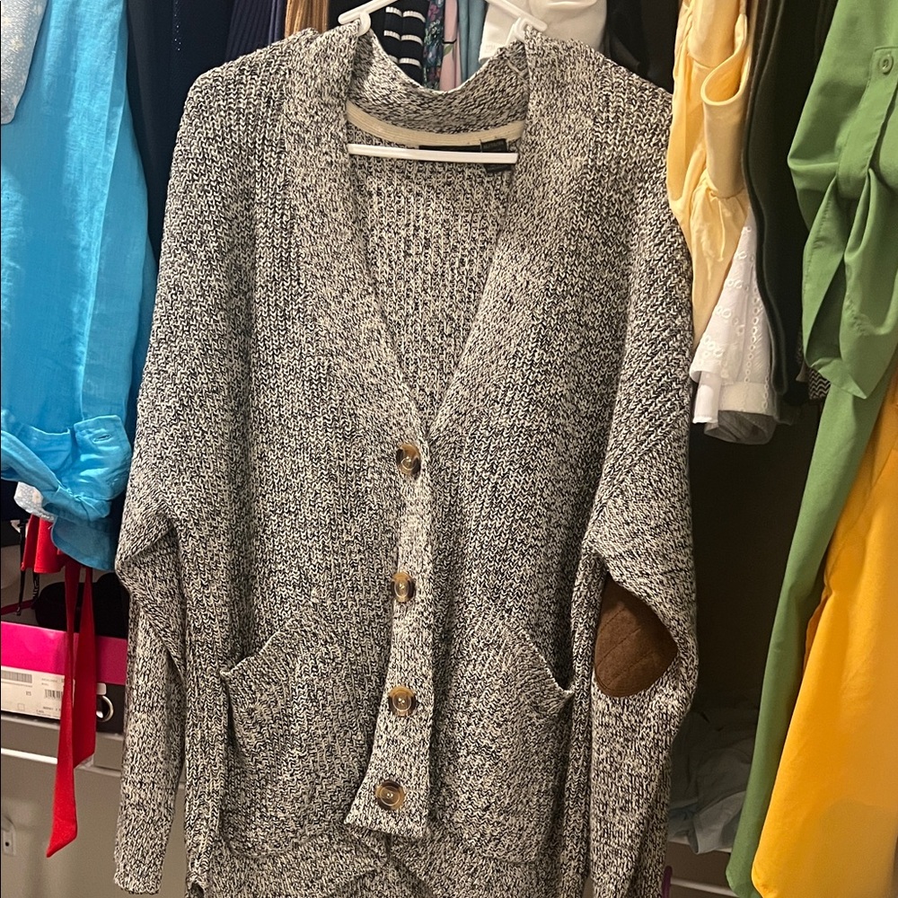 Women's Gray Cardigan with Elbow Patches